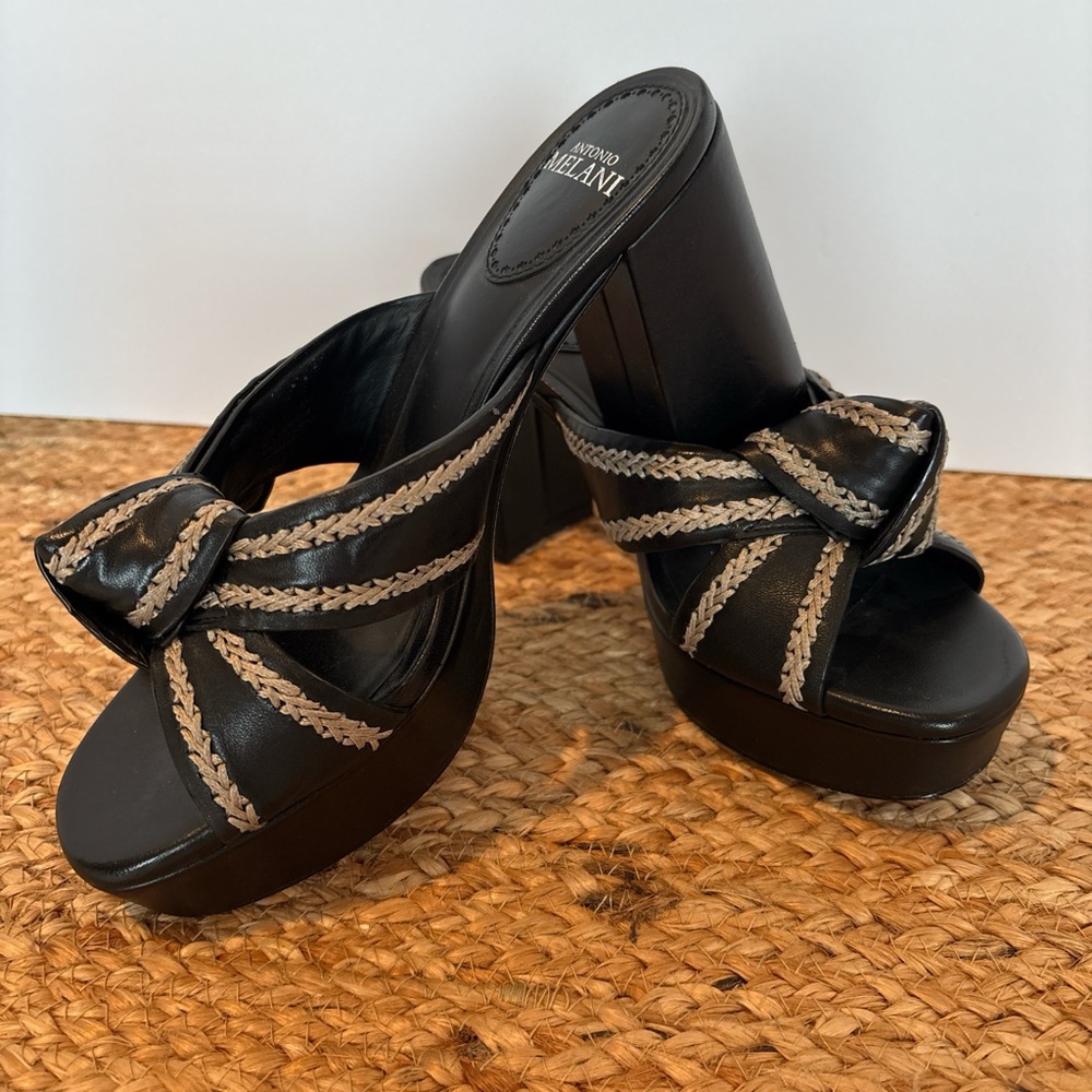 Y2K Retro Boho Chic Antonio Melani Black and Cream Platform Heels Sz 6